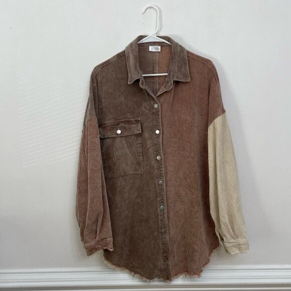 Indie Collection Corduroy Shirt Shacket Men's S Oversized Distressed Raw Edge - Picture 1 of 6